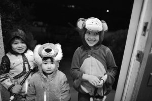 Three children dressed for Hallowe'en